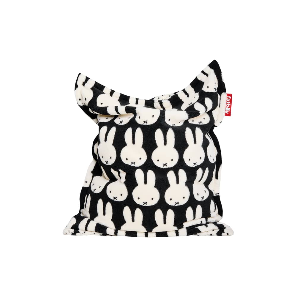 Pouf Original Slim Teddy x Miffy / 155 x 120 cm - Tissu duveteux - Fatboy - Motif Miffy / Noir & blanc -  Micro-billes EPS, Tissu peluche