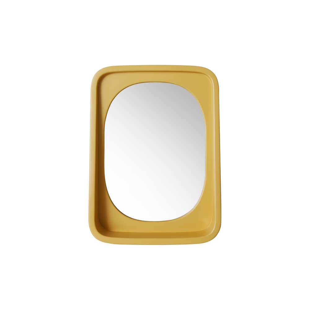 Miroir mural Curve bois jaune / 52 x 71 cm - HK LIVING - Ocre -  Verre miroir, MDF laqué