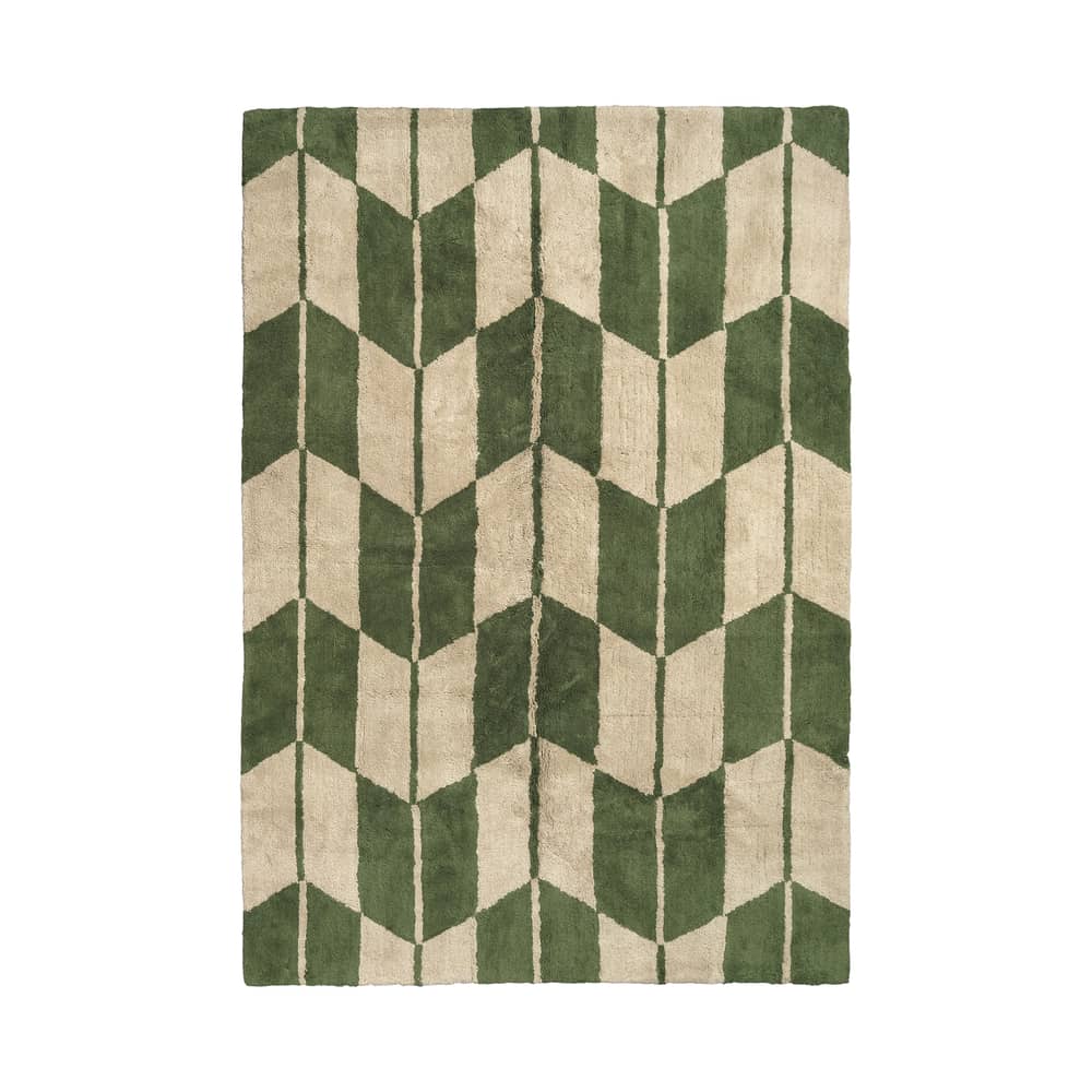 Ima Rug textile green / 200 x 140 cm - BROSTE COPENHAGEN - Licken green / Oat - Cotton