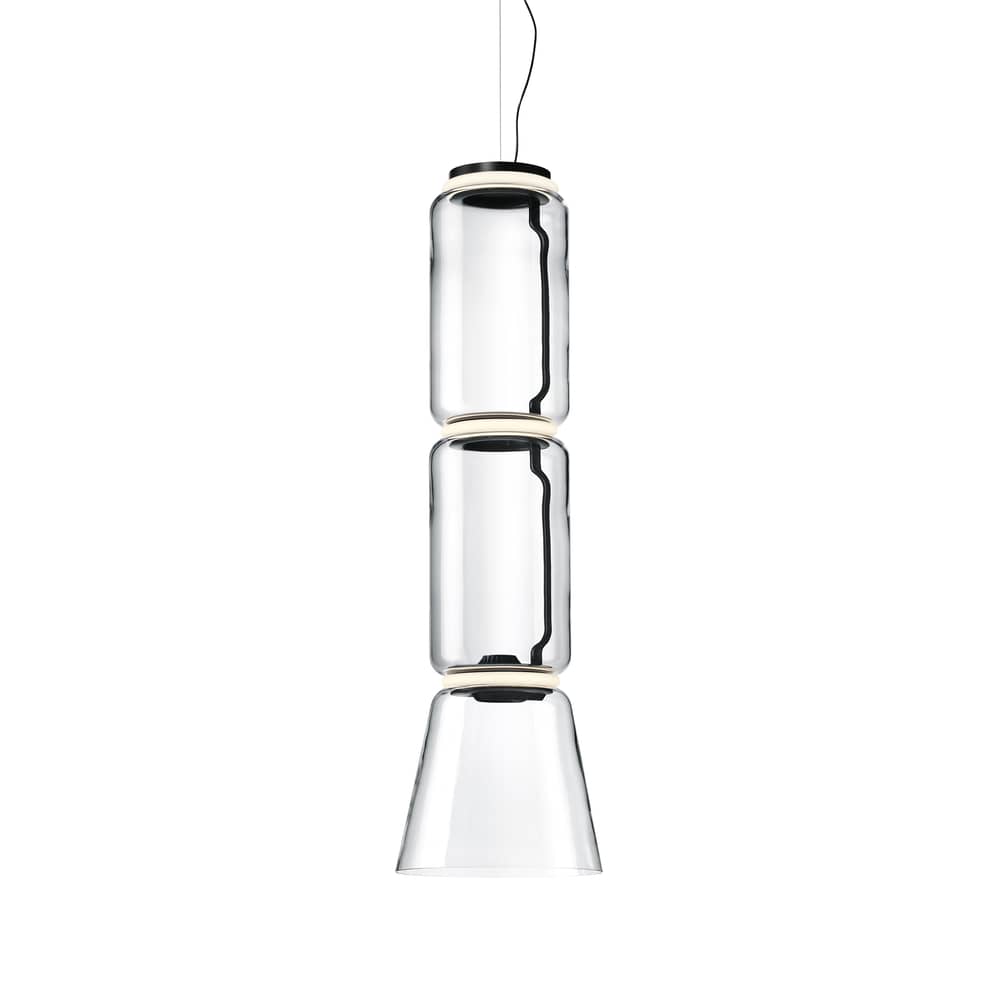 Suspension Noctambule Cône n°2 verre transparent / LED - Ø 36 x H 127 cm - Flos - H 127 cm / Transparent - Acier, Fonte d\'aluminium, Verre soufflé