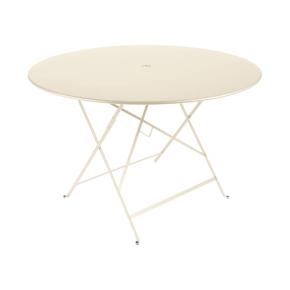 Bistro Foldable table metal beige / Ø 117 cm - 6/8 people - Parasol hole - Fermob - Beige Latte - Lacquered steel
