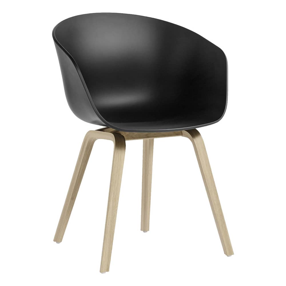 Fauteuil  About a chair AAC22 / Recyclé - Hay - Noir / Chêne verni mat - Chêne massif, Polypropylène recyclé