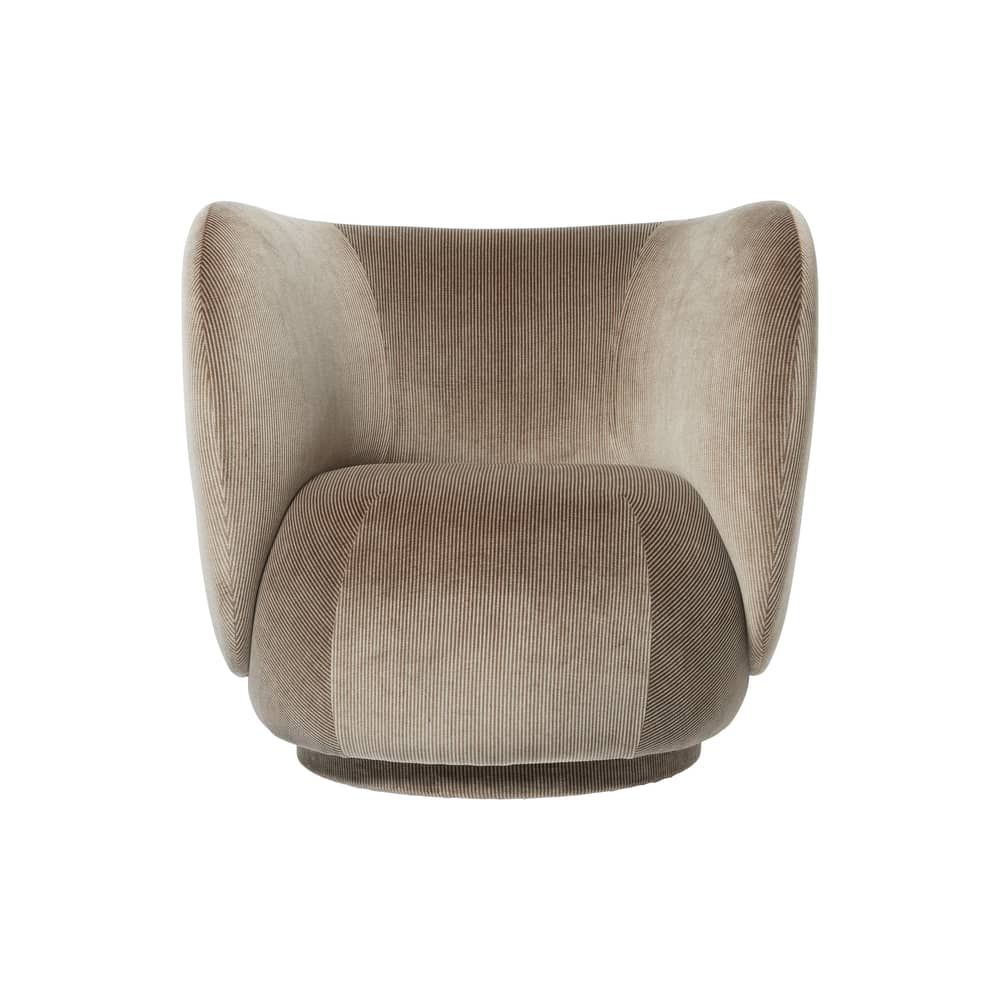 Fauteuil rembourré Rico / Velours - Ferm Living - Gris silex (velours) - Bois, Mousse, Velours