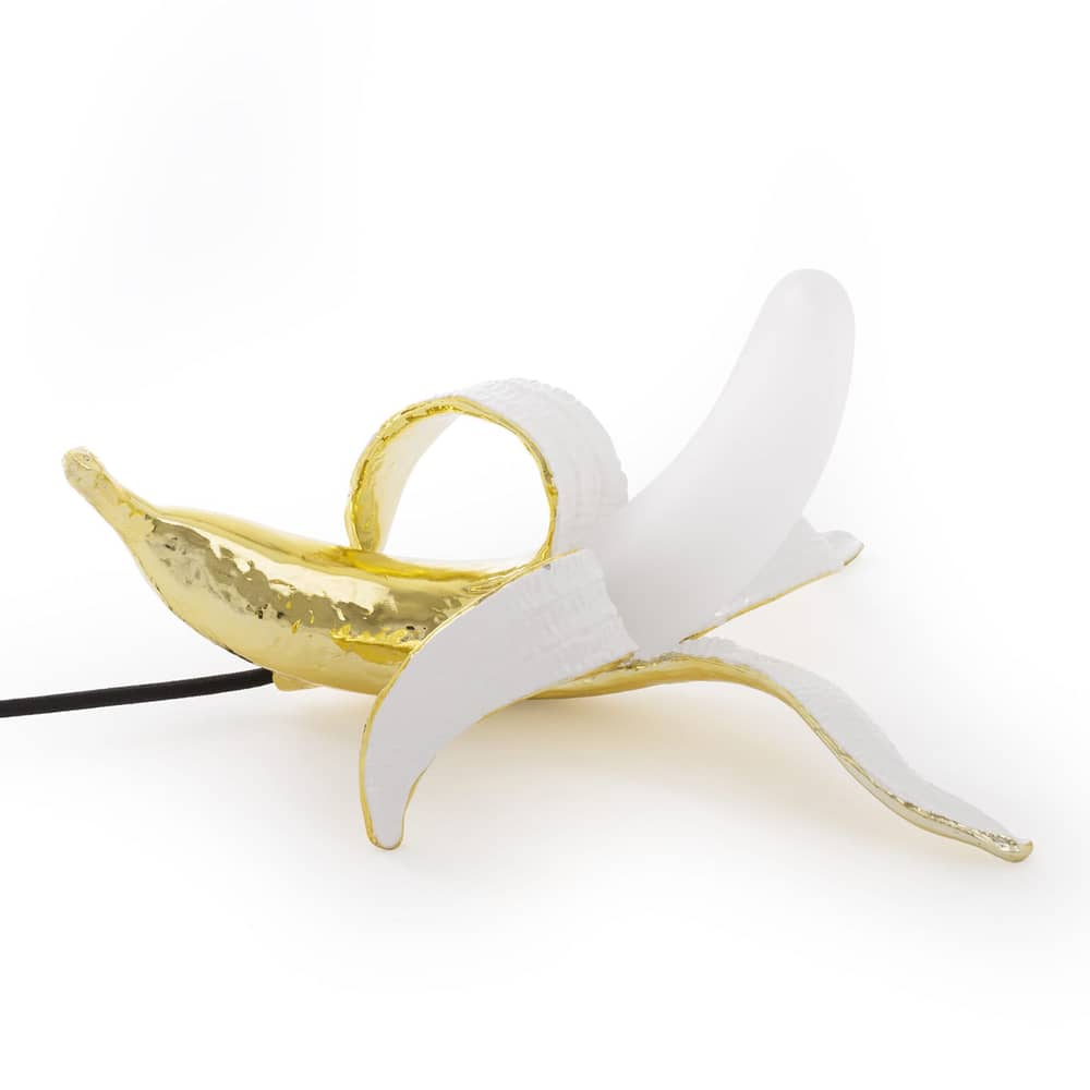 Lampada da tavolo Banana Gold / Dewey materiale plastico oro / Resina & bicchiere - Seletti - Dewey / Oro & Bianco - Resina, Vetro