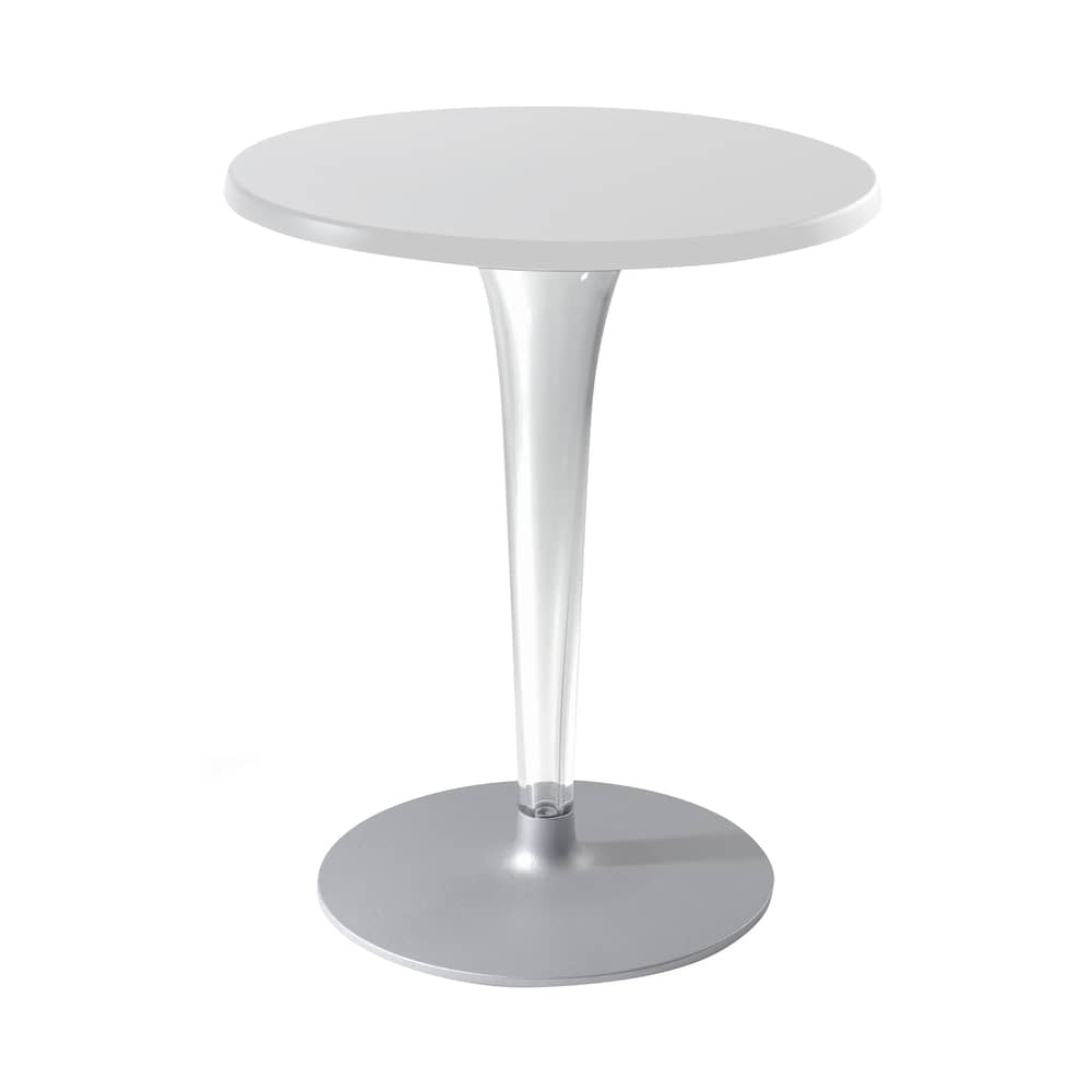 Table ronde Top Top - Contract outdoor / Philippe Starck, 2007 / Ø 70 cm - Kartell - Blanc/ pied rond - Aluminium verni, Mélamine, PMMA