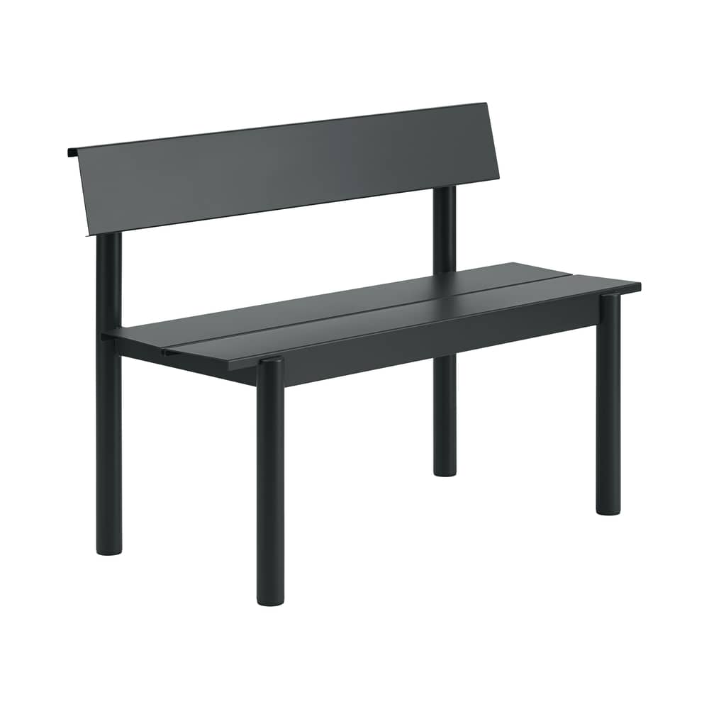 Banc avec dossier Linear métal noir / L 110 cm - Muuto - Noir - Acier galvanisé thermolaqué