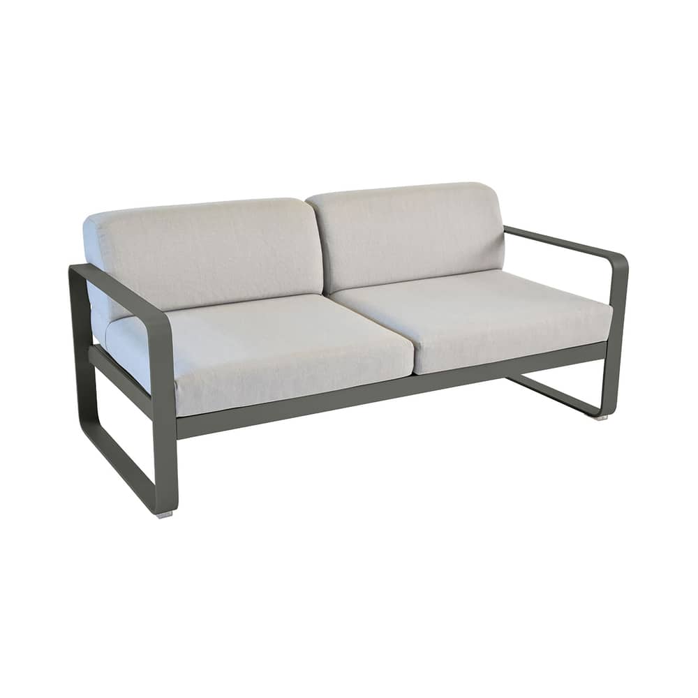 Canapé de jardin 2 places Bellevie métal tissu gris beige / L 160 cm - Tissu gris flanelle - Fermob - Romarin / Tissu gris flanelle - Aluminium laqué, Mousse, Tissu acrylique