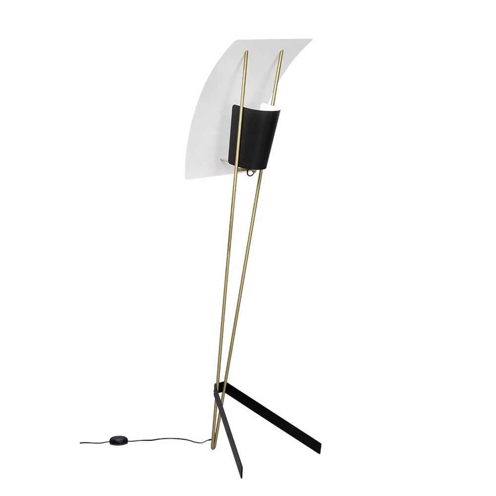 Lampadaire G30 métal blanc noir or / Réédition 1958, Pierre Guariche - SAMMODE STUDIO - Noir & blanc / Laiton - Acier laqué, Laiton brossé