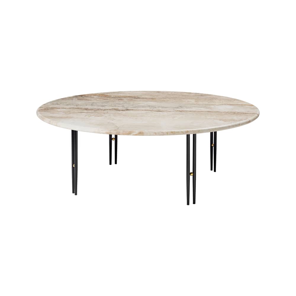 Tavolino IOI pietra beige / Ø 100 x H 35 cm - Gubi - Marmo beige (Ripple) / Base nera - Acciaio laccato, Marmo, Ottone