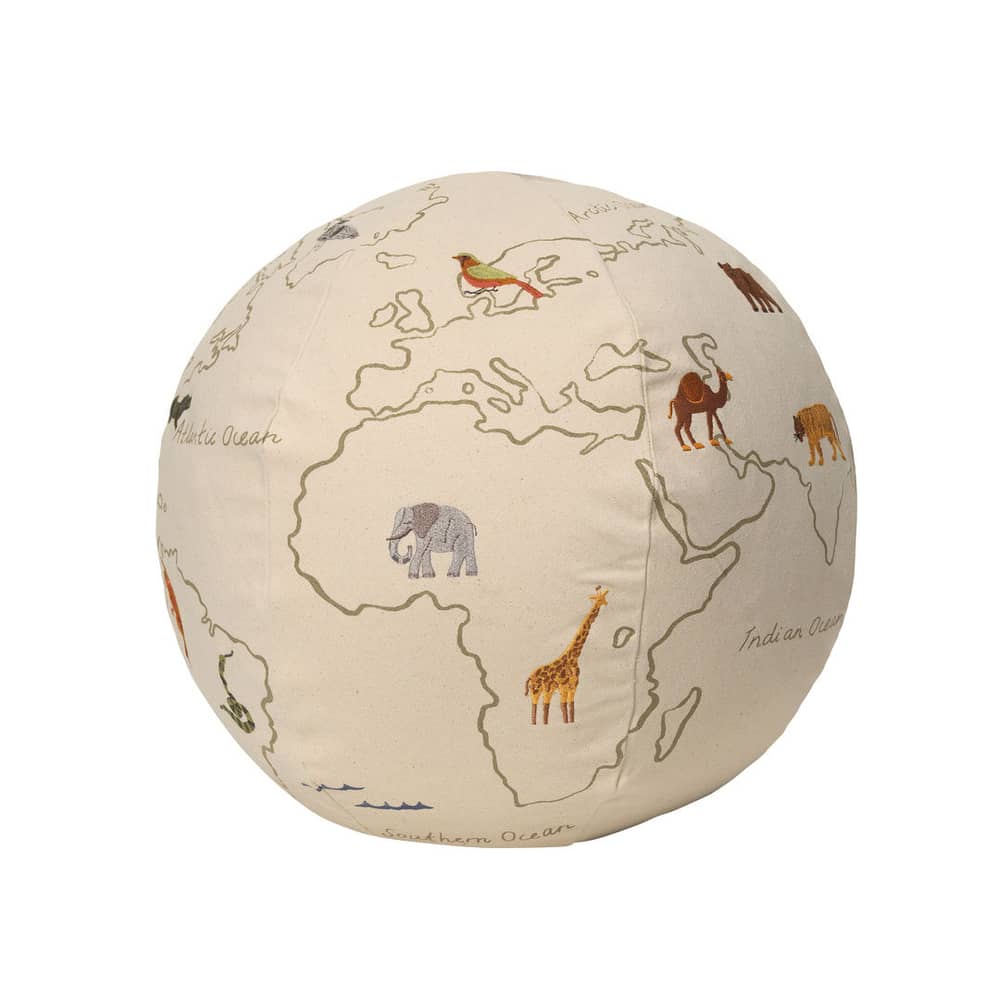 The World Children pouf textile white / Ø 50 cm - Fabric - Ferm Living - Off-white - Organic cotton