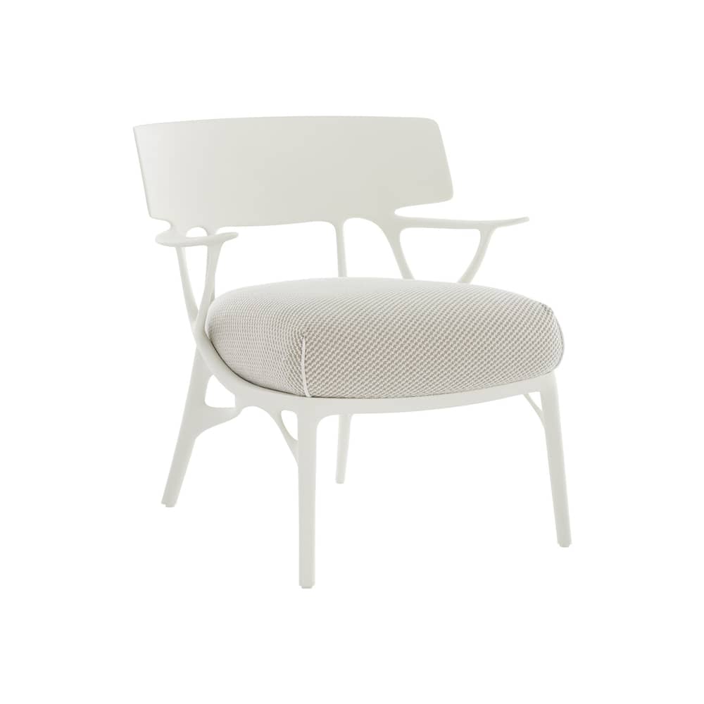 Gepolsterter Sessel A.I. Lounge OUTDOOR textil beige - Kartell - Weiß / Stoff Beige - Outdoor-Stoff, Recycelter expandierter Polyurethanschaum, Recyceltes thermoplast. Technopolymer
