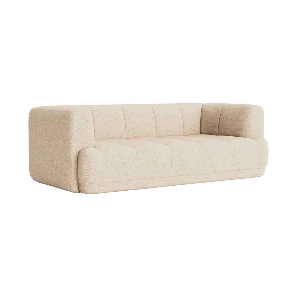 Canapé droit Quilton / 2 places - L 214 cm - Matelassé - Hay - Ecru moucheté (tissu Bolgheri LGG60) -  Ouate, Bois, Mousse PU, Tissu