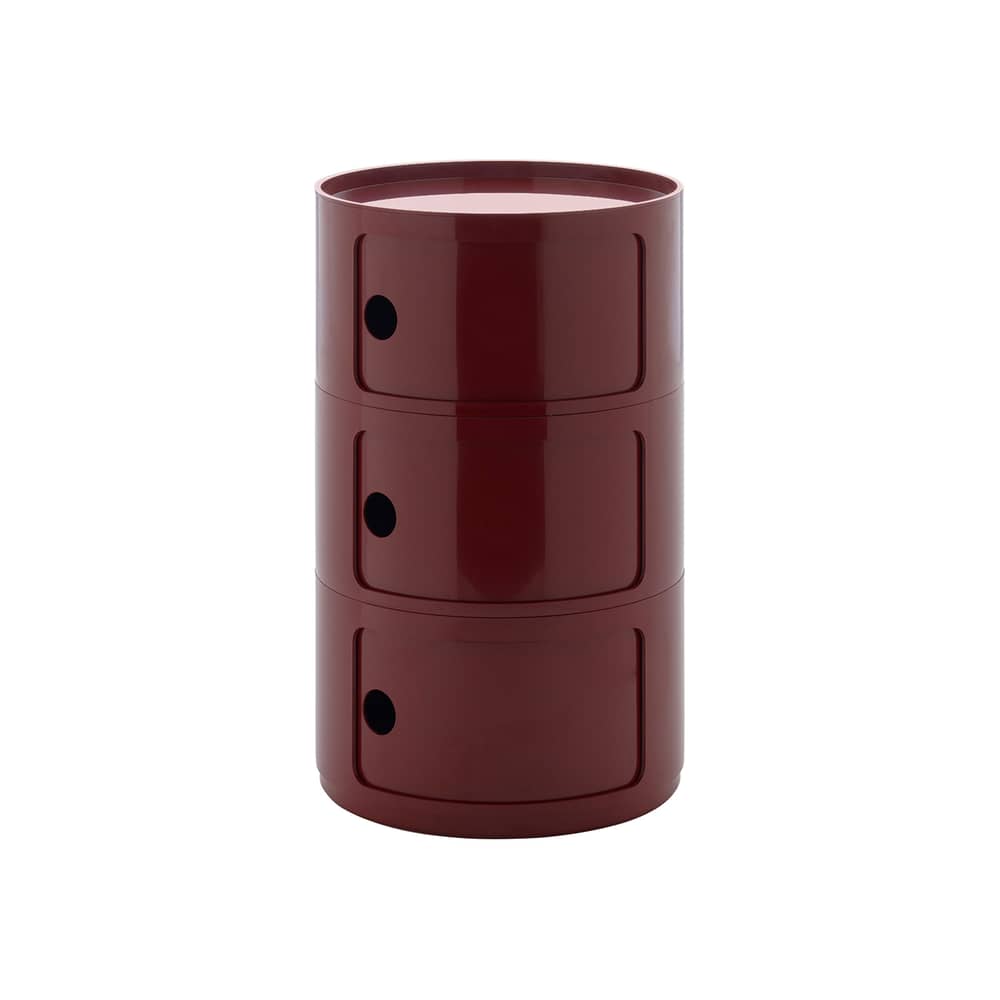 Rangement Componibili New Big plastique rouge / 3 tiroirs - Ø 42 x H 69,5 cm - Kartell - Bordeaux - ABS