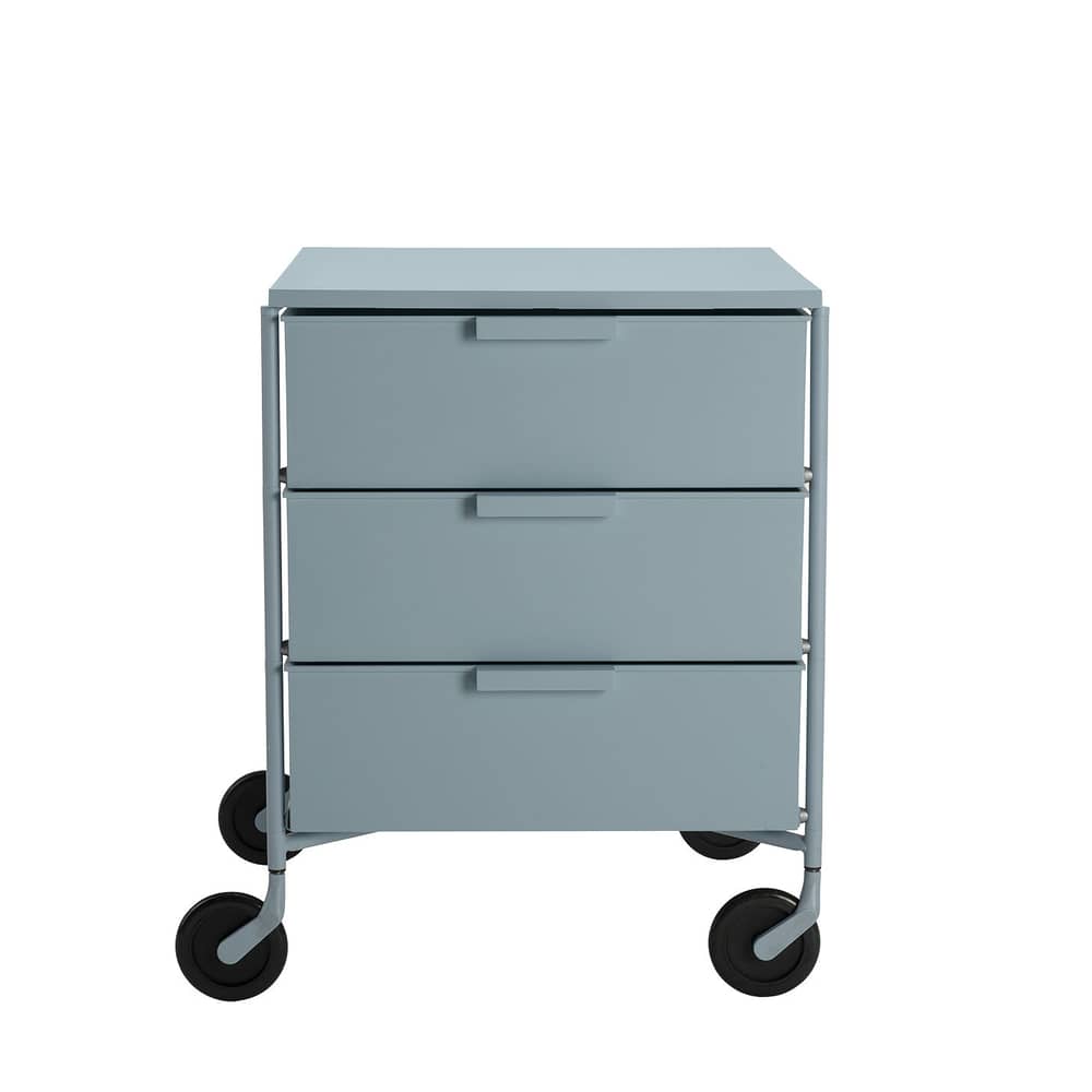 Rollcontainer Mobil plastikmaterial blau / 3 Schubladen - Version mattlackiert - Kartell - Hellblau matt - gefirnister Stahl, Recyceltes thermoplast. Technopolymer