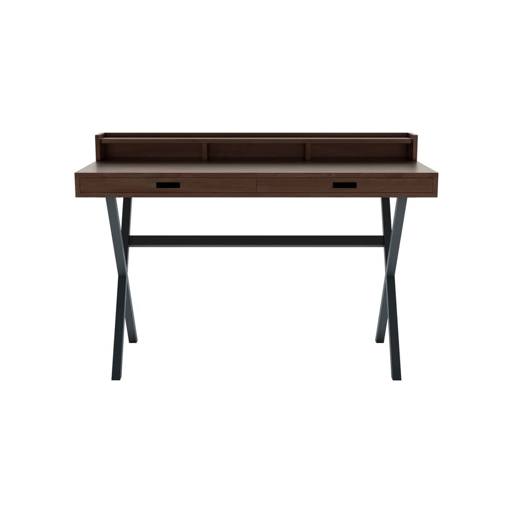 Schreibtisch Hyppolite holz braun / B 120 x T 56 cm - Hartô - Getönte Eiche, Braun / Schwarz - Gebeiztes Eichenfurnier, lackiertes Metall