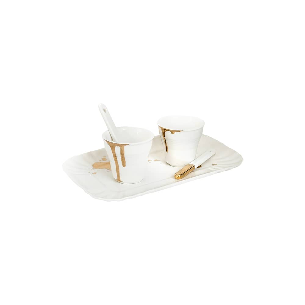 Service à café Estetico Quotidiano Anniversary / Pour 2 personnes - Seletti - Blanc & or - Or fin véritable, Porcelaine