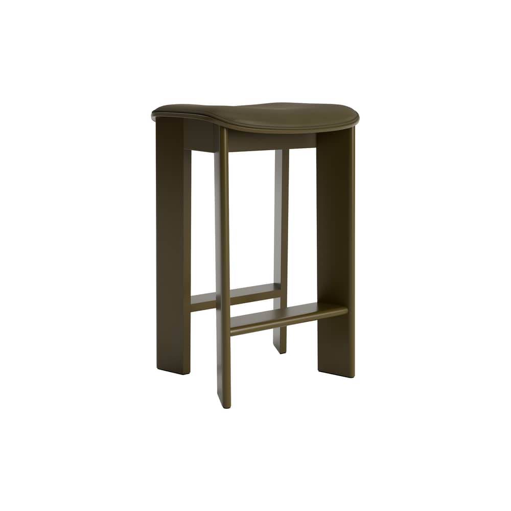 Tabouret haut Chisel 30 Low / H 65 cm - Rembourrage cuir - Hay - Cuir vert sapin (Sense) / Vert ombre - Cuir, Mousse, Placage de hêtre laqué