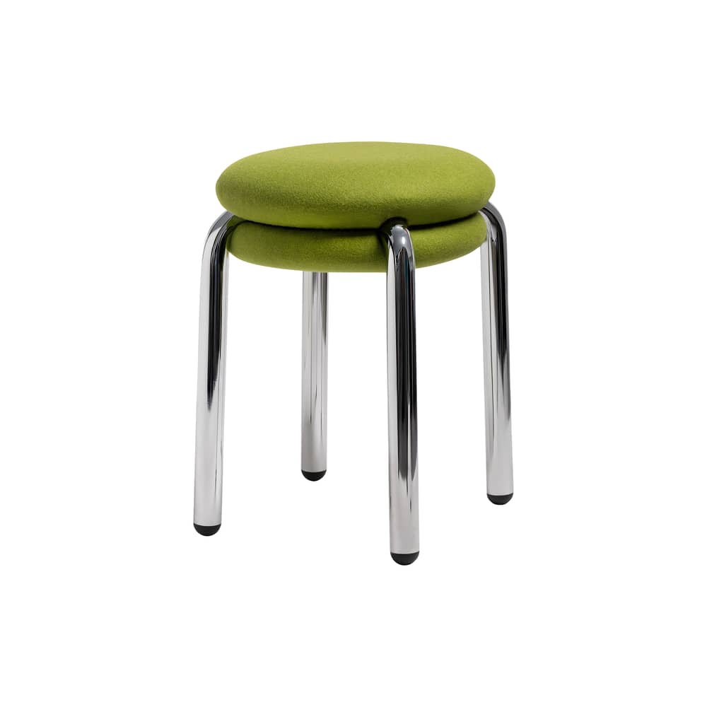 Tabouret rembourré Macaron tissu vert - & klevering - Tissu vert / Chromé - Métal laqué, Mousse, Tissu recyclé