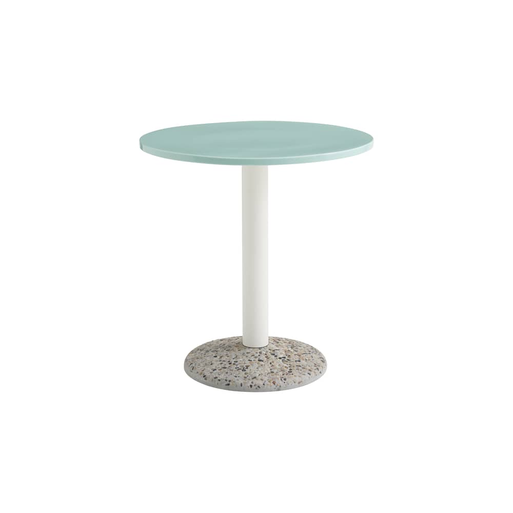 Tavolo rotondo Ceramic Outdoor ceramica verde / Ø 70 cm - Porcellana - Hay - Verde menta / Gambe crema - Acciaio, Cemento effetto terrazzo, Porcellana smaltata