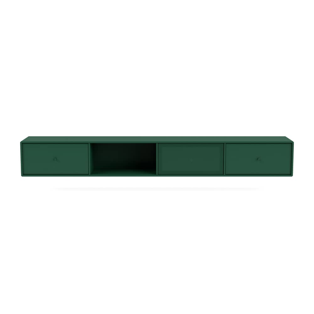 Octave VII Wall-mounted TV unit wood green / W 183.6 x D 30 x H 24 cm - MONTANA - Pine 136 - Lacquered MDF, Perforated steel