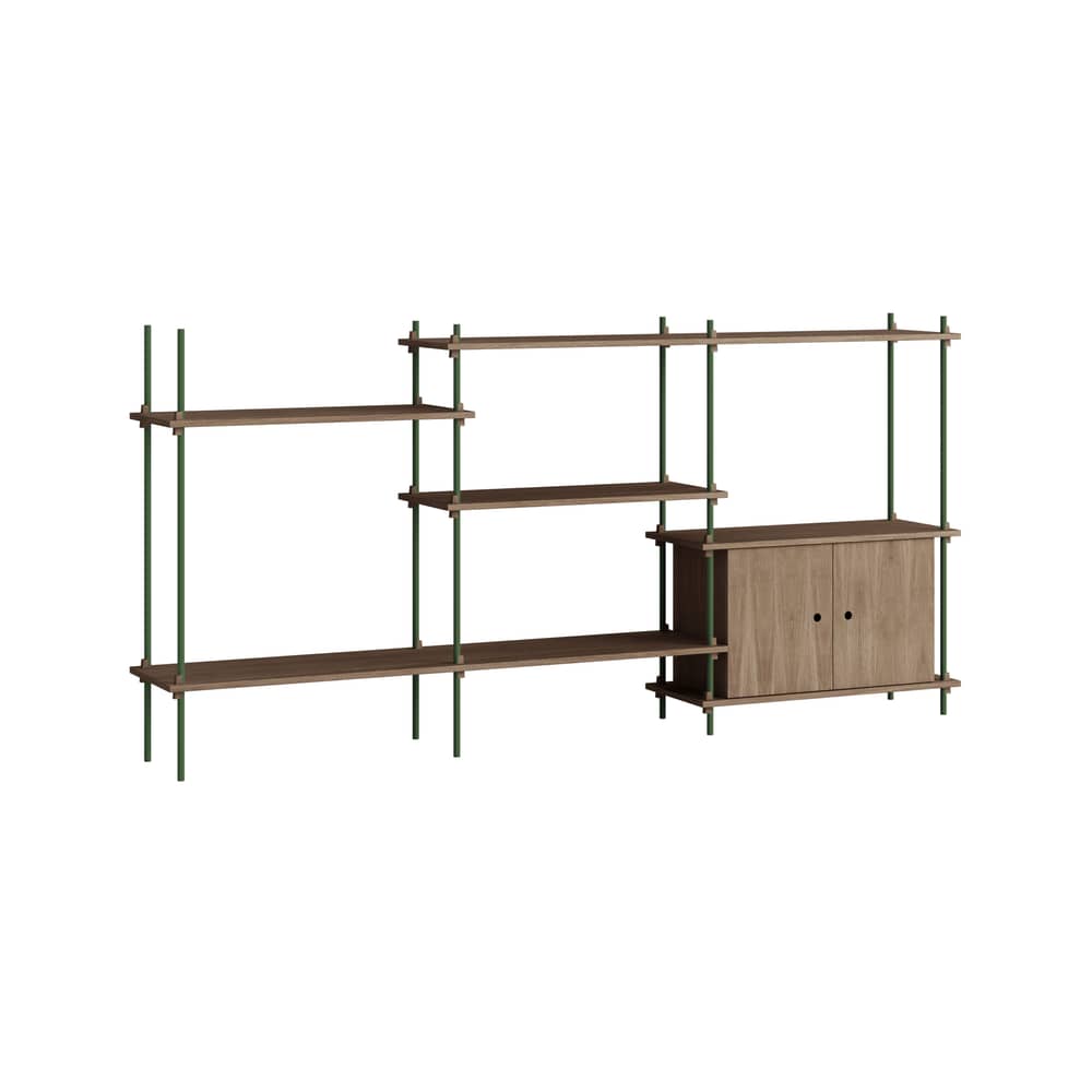 Étagère Shelving System – s.115.3.B bois marron / L 239 x H 115 x Prof. 35 cm - MOEBE - Chêne fumé / Vert - Acier, MDF placage chêne