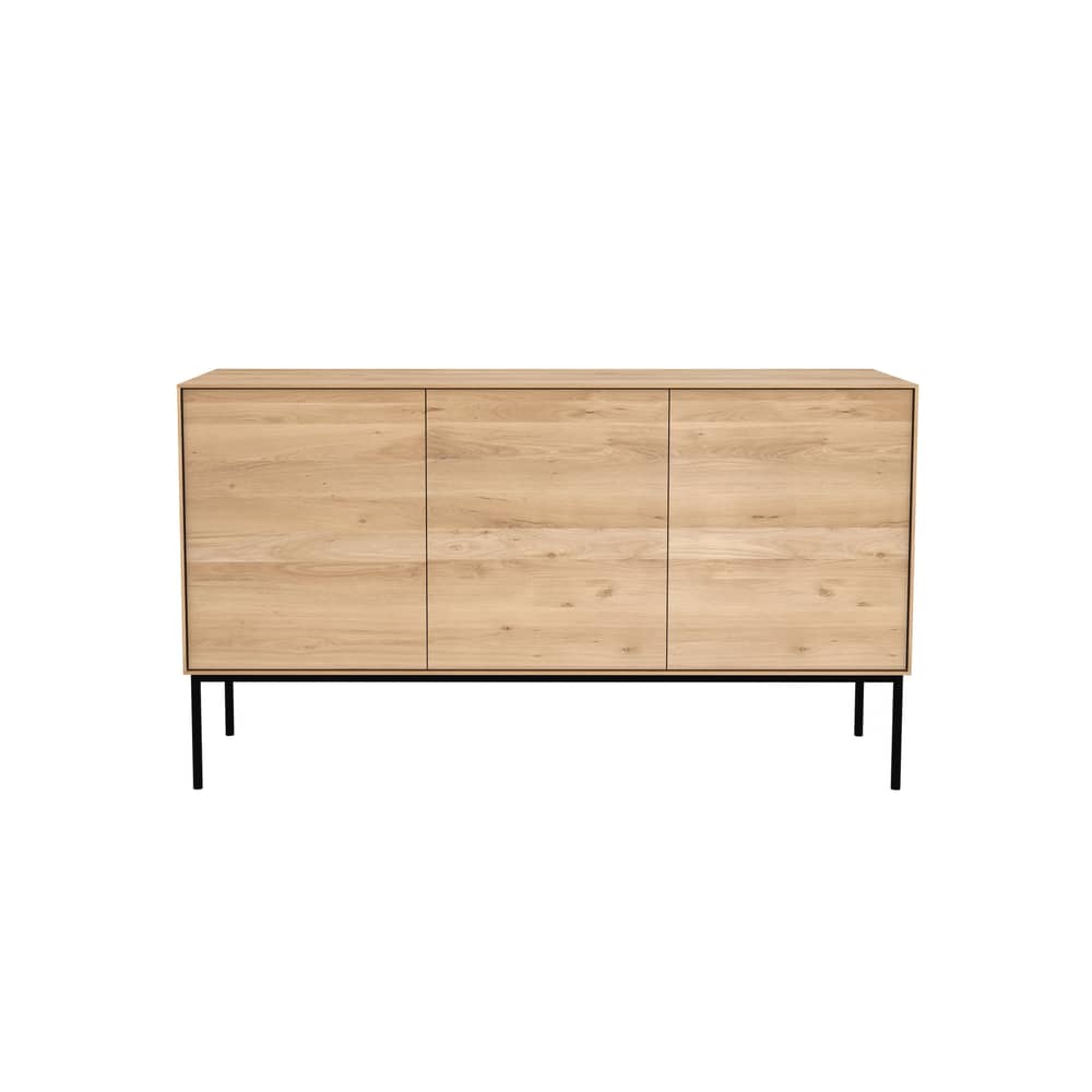 Buffet Whitebird noir bois naturel / Chêne massif - L 150 cm / 3 portes - Ethnicraft - Chêne / Pieds noirs - Chêne massif, Métal verni