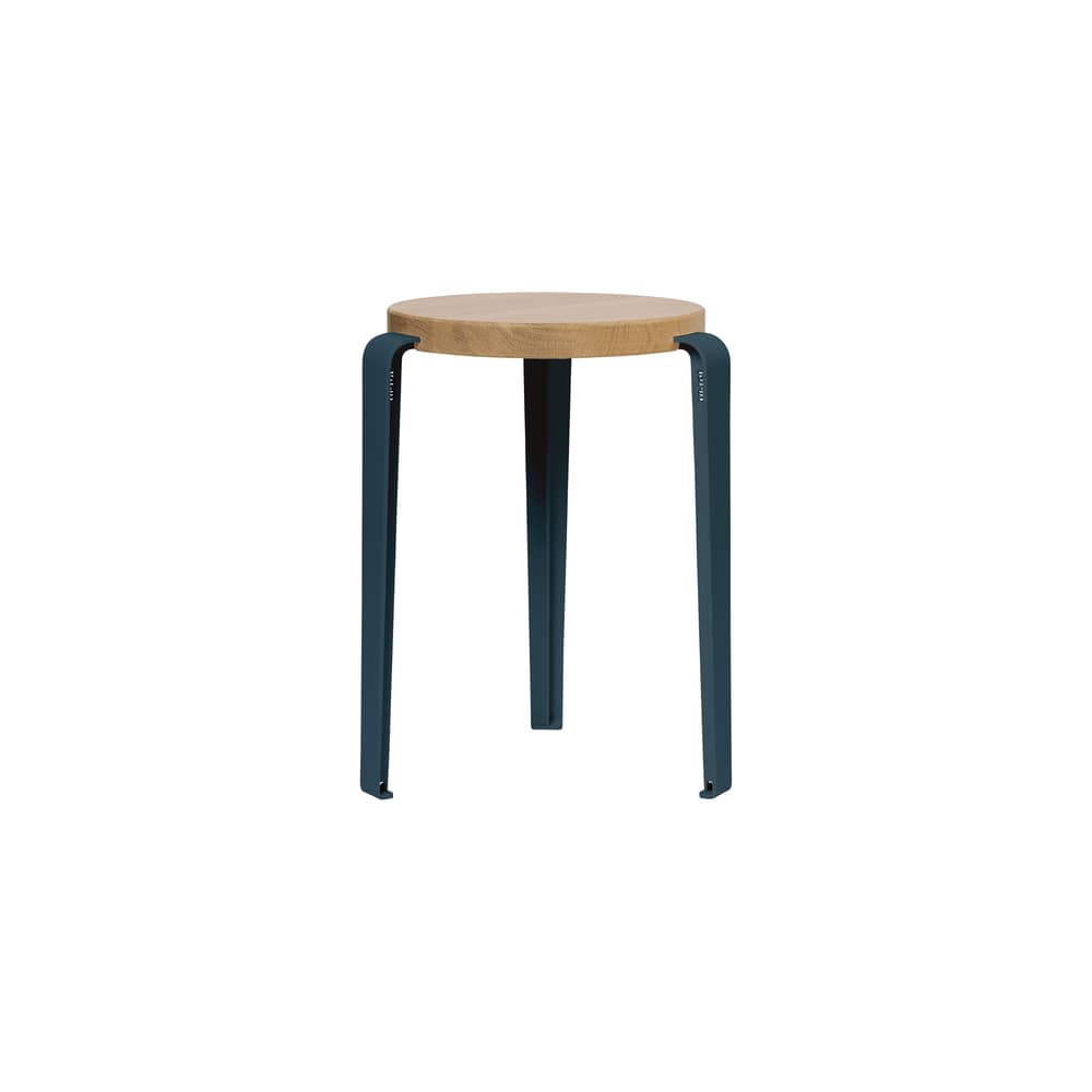 Stappelbarer Hocker Lou metall blau / H 45 cm - Eiche öko-zertifiziert - TIPTOE - Blau Nachtblau - Ökozertifizierte Massiveiche, thermolackierter Stahl
