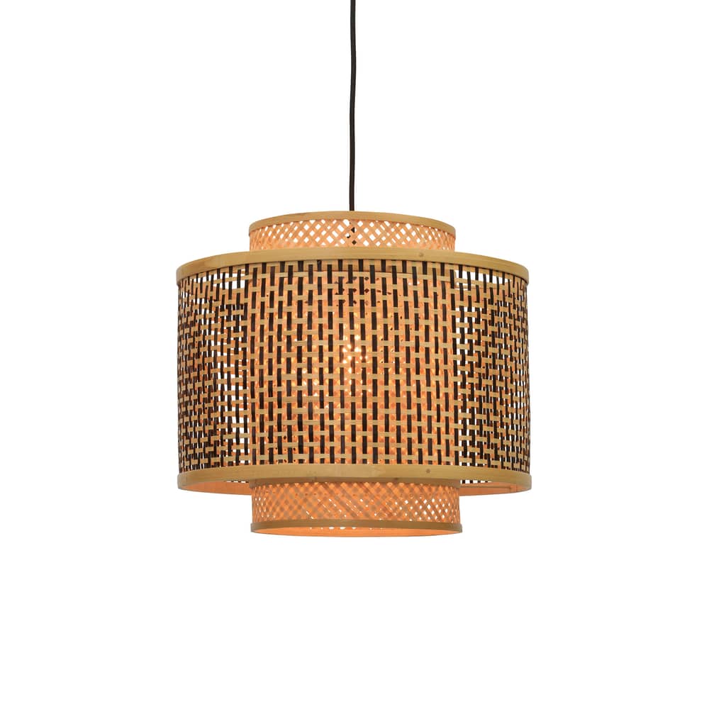 Bhutan Pendant cane & fibres wood beige natural & black bamboo / Ø 40 cm - GOOD&MOJO - Natural & black - Iron, Woven bamboo