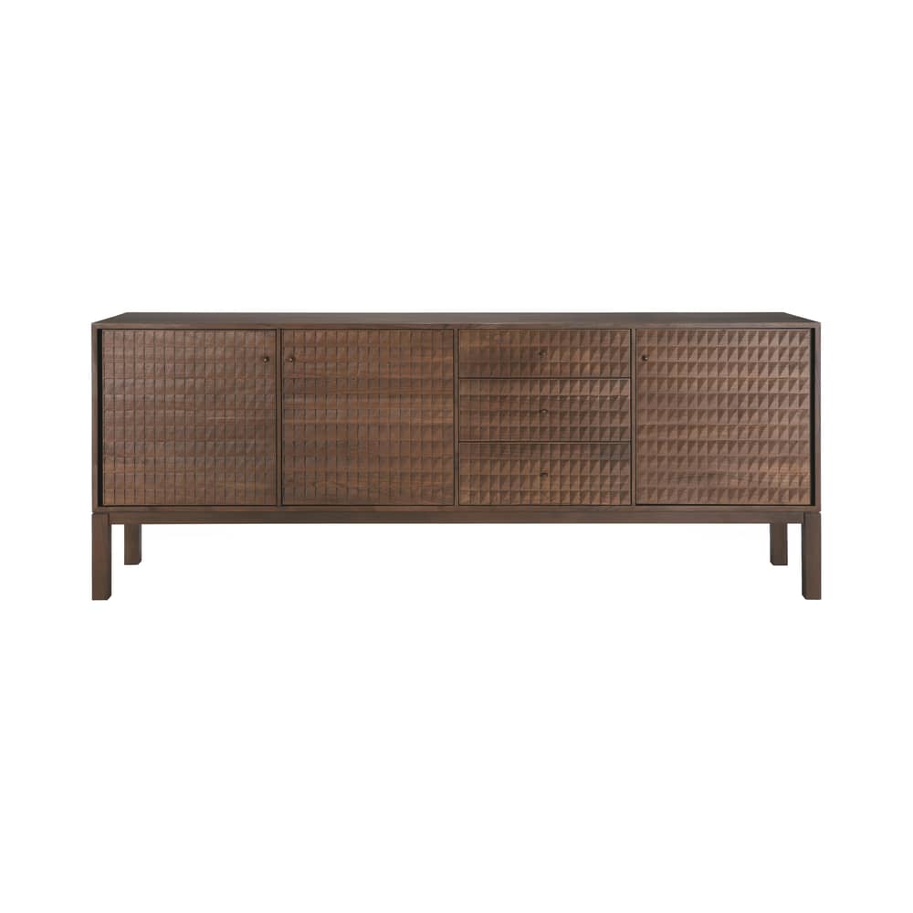 Sono Dresser wood brown / W 228 x H 87 cm - Hand-carved - Ethnicraft - Teak / Brass Handles - Cast brass, Solid teak, stained