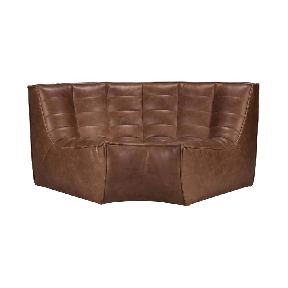 Divano d\'angolo N701 pelle marrone / Modulo ad angolo arrotondato a 90° - L 120 cm - Ethnicraft - Castagno - Legno, Pelle anilina, Schiuma PU ad alta densità