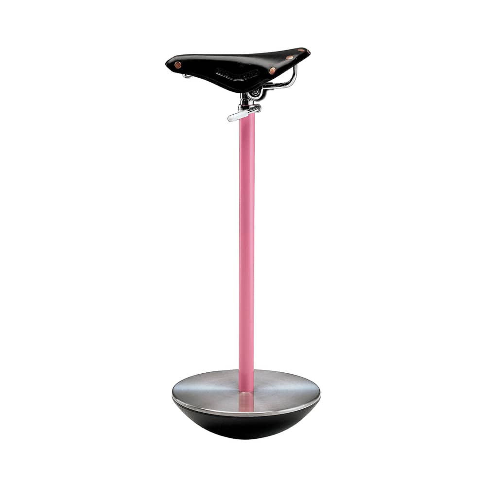 Tabouret haut réglable Sella métal rose /Achille et Pier Giacomo Castiglioni, 1957 - Zanotta - Noir - Rose - Acier verni, Cuir, Fonte