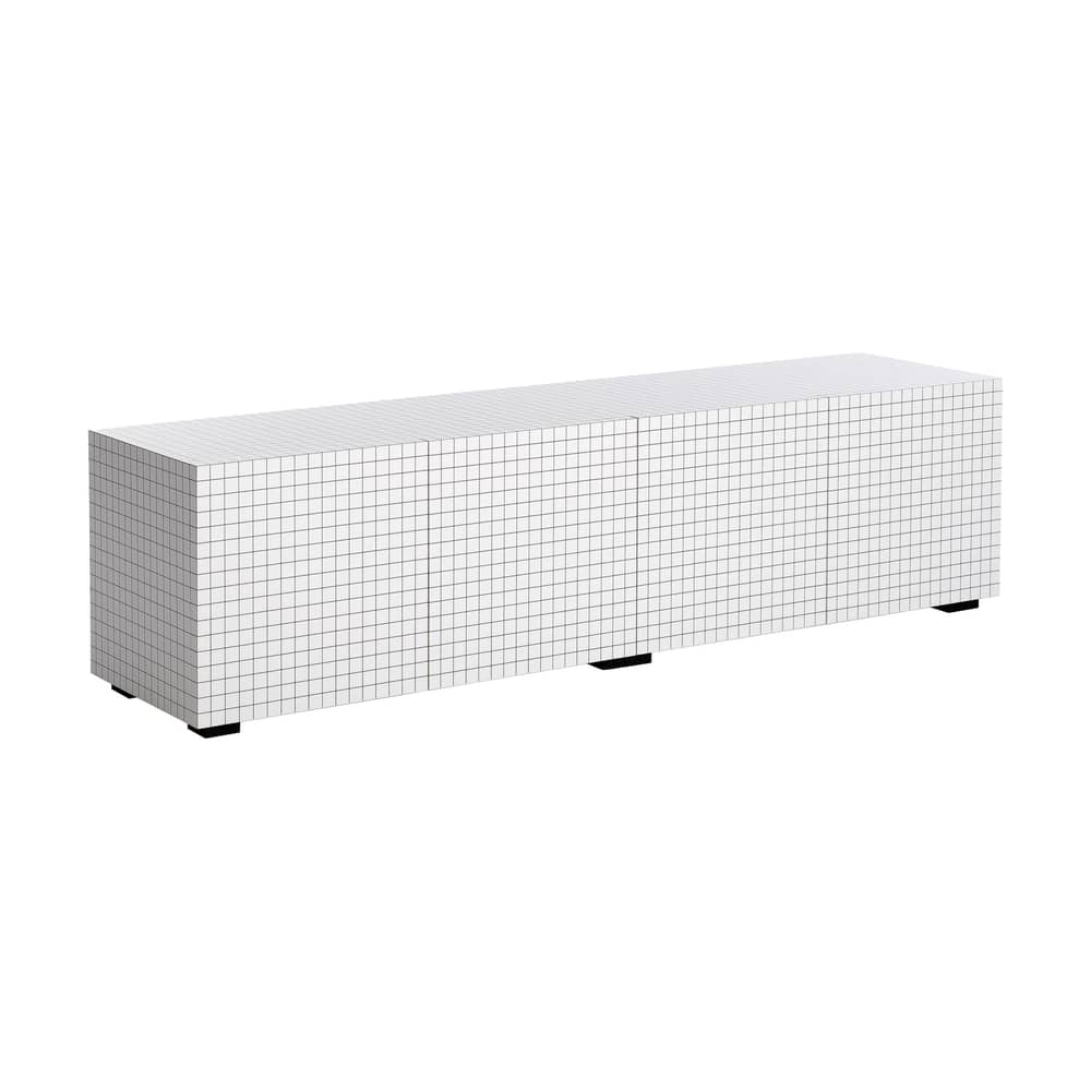 Buffet Quaderna 756 materiale plastico bianco / L 204 x H 54 cm - Superstudio, 1972 / Plastica laminata - Zanotta - Griglia Bianco & Nero - Pannello alveolare, Plastica laminata, Vetro temprato