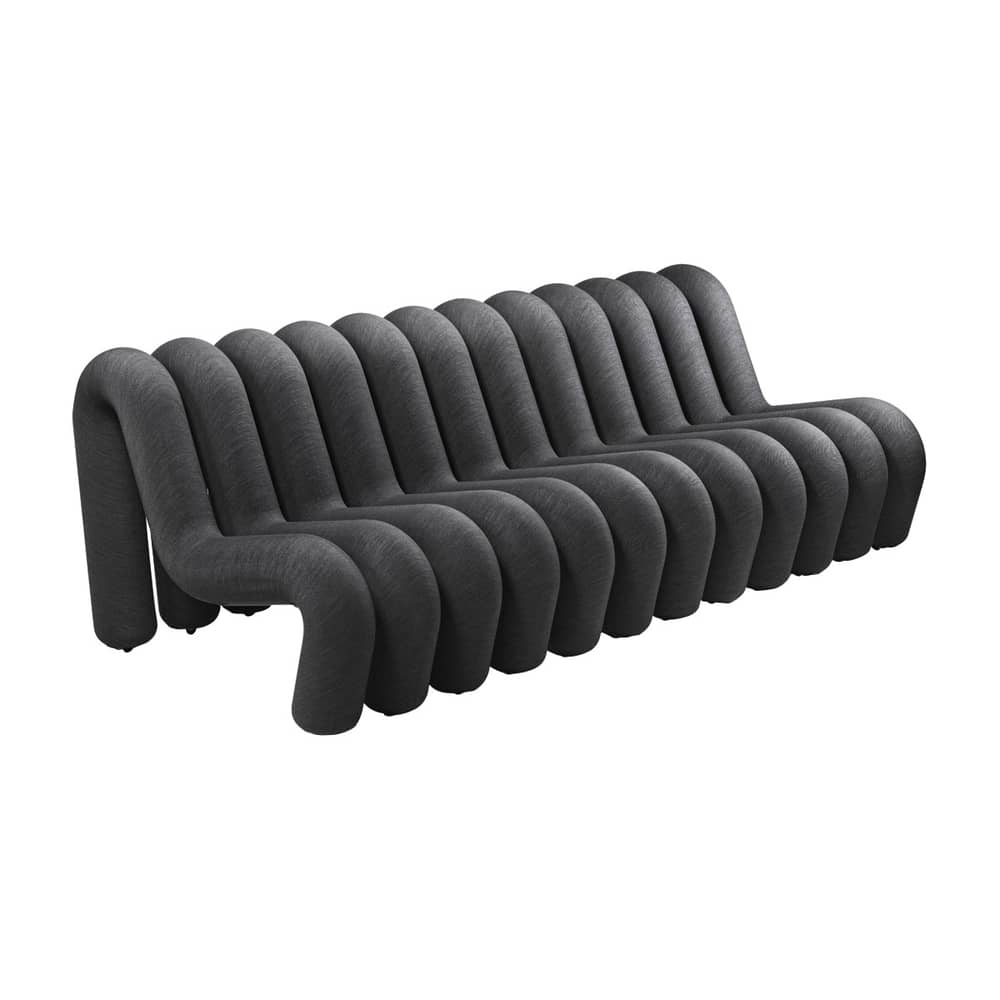 Canapé droit Extra Bold Sofa tissu gris / 3 places - L 224 cm (12 tubes) - Moustache - Noir-écru - Acier, Laine, Mousse haute résilience