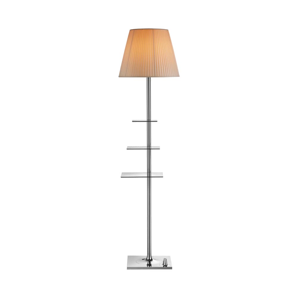 Lampadaire Bibliothèque Nationale métal tissu beige / Port USB intégré - Philippe Starck, 2013 - Flos - Tissu beige / Pied chromé - Aluminium poli, Polycarbonate, Tissu