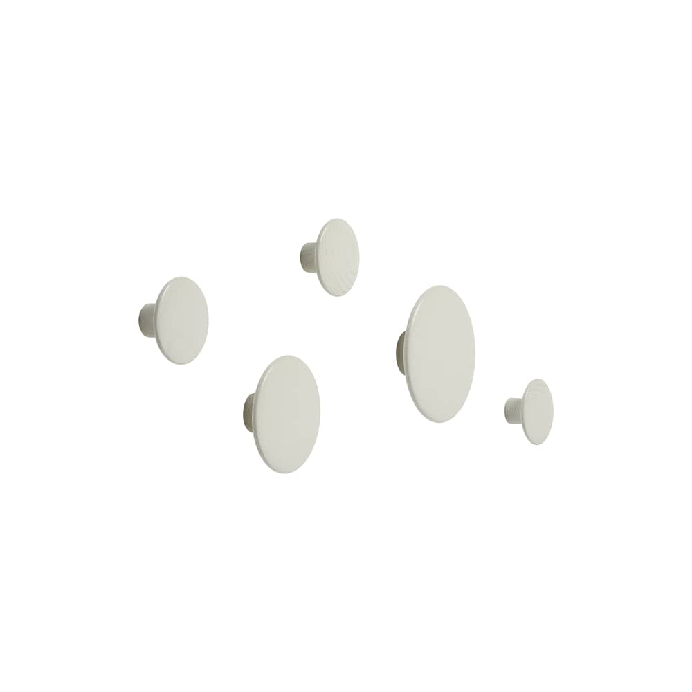 Set de 5 patères The Dots Wood / Bois - Différents diamètres - Muuto - Blanc cassé - Frêne teinté