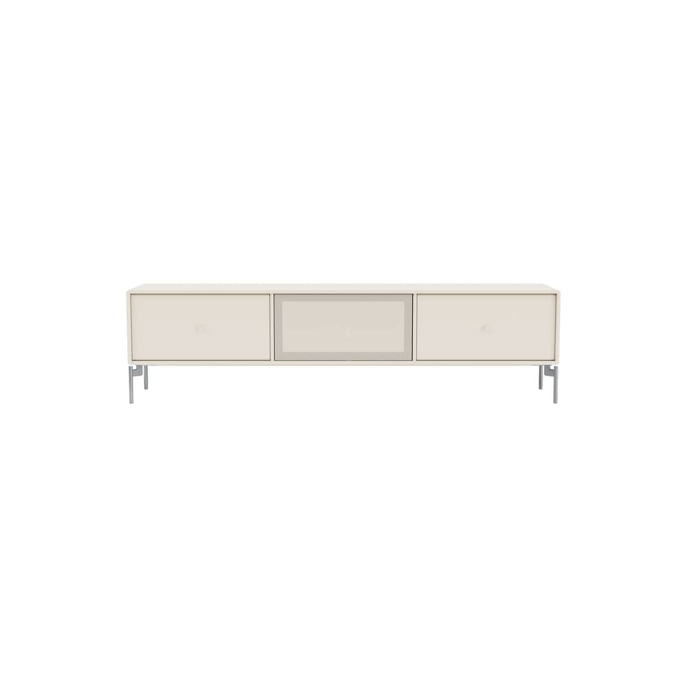 Octave V TV unit wood white / Base, legs - W 138 x D 30 x H 36.6 cm - MONTANA - Oat 158 - Lacquered MDF, Perforated steel, Steel