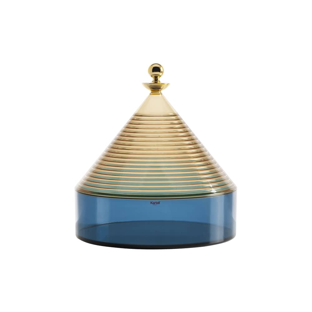 Trullo Box plastic material multicoloured / Ø 25 x H 27 cm - Kartell - Blue / yellow & gold - Technopolymer