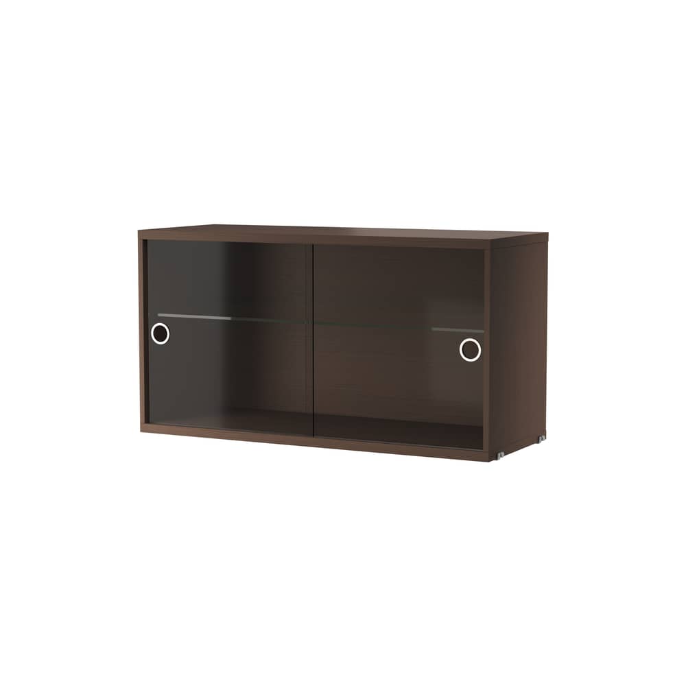 Caisson / Portes vitrées coulissantes - L 78 x P 30 x H 42 cm - String Furniture - Chêne foncé - Aggloméré plaqué chêne, Verre
