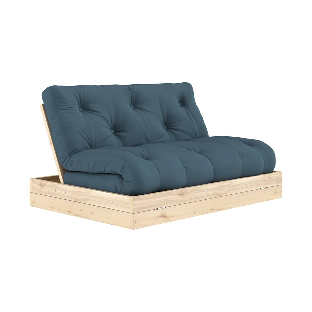 Divano convertibile Flip legno blu / L 145 cm - 3 posizioni - KARUP DESIGN - Blu petrolio 757 / Pino - Espanso, Fibre riciclate miste, Pino massello certificato FSC, Tessuto