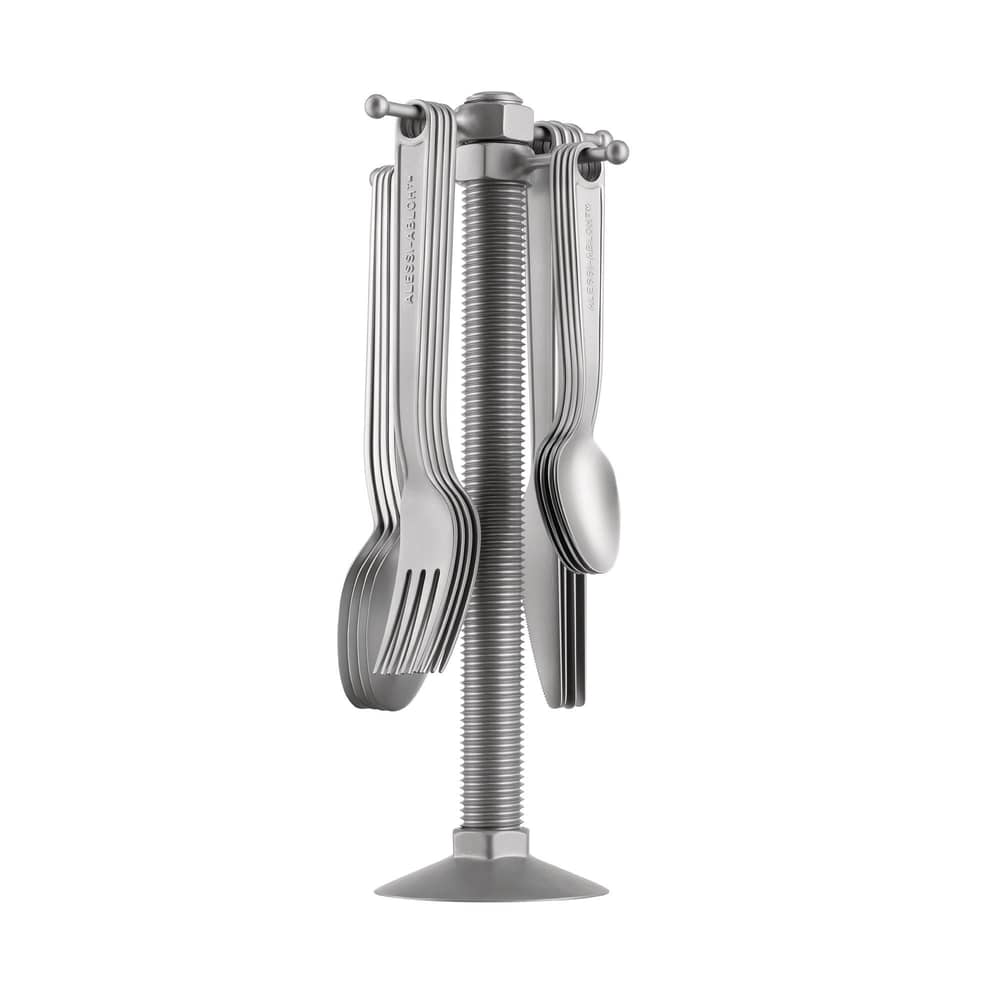 Ménagère Conversational Objects  / By Virgil Abloh - 16 couverts + support - Alessi - Acier mat - Acier inoxydable