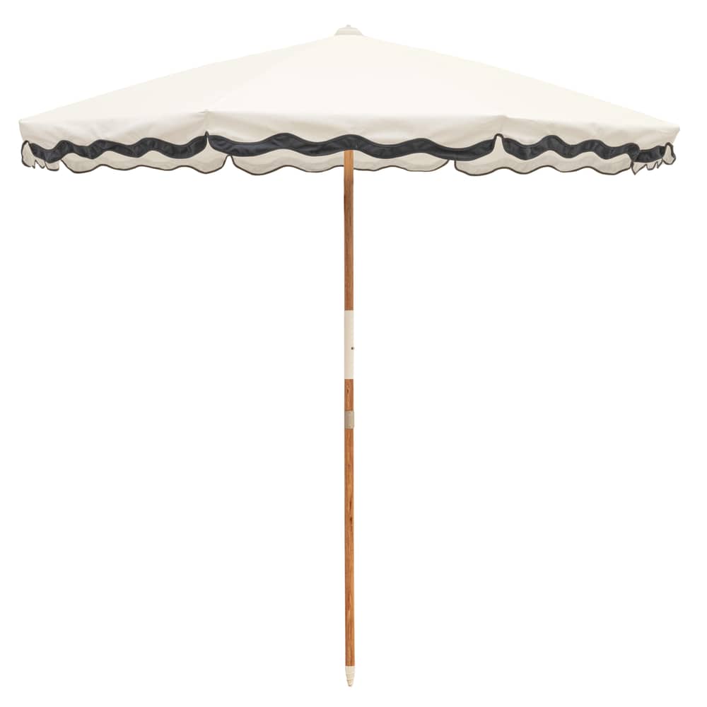 Sonnenschirm The Amalfi Riviera textil weiß / Ø 230 cm - - BUSINESS & PLEASURE - Weiß / Marine Rand - Aluminium, Brettschichtholz aus recyceltem Holz, Glasfaser, Outdoor-Gewebe