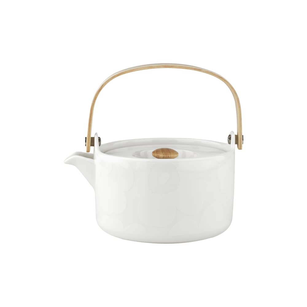 Théière Unikko céramique blanc / 70 cl - Poignée bois - Marimekko - Unikko / Blanc - Grès