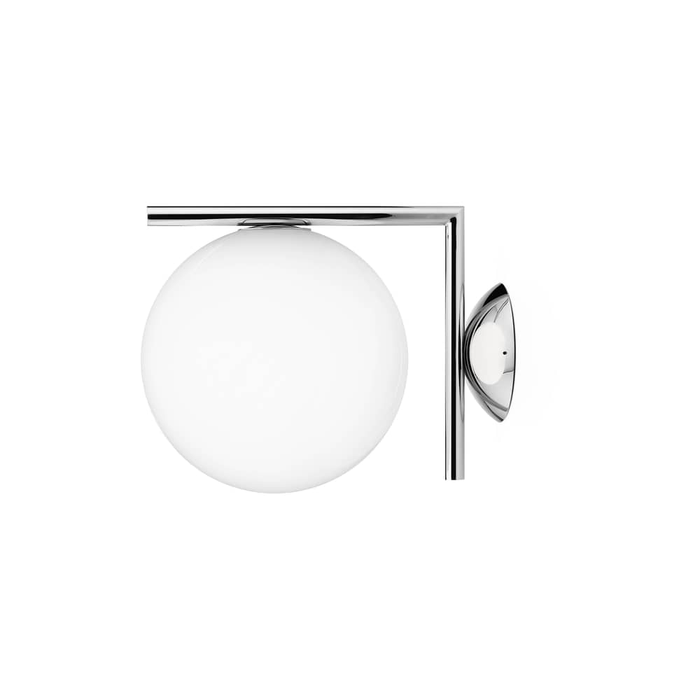 IC W1 Wall light glass metal 20 cm - Flos - Chromed - Blown glass, Chromed steel