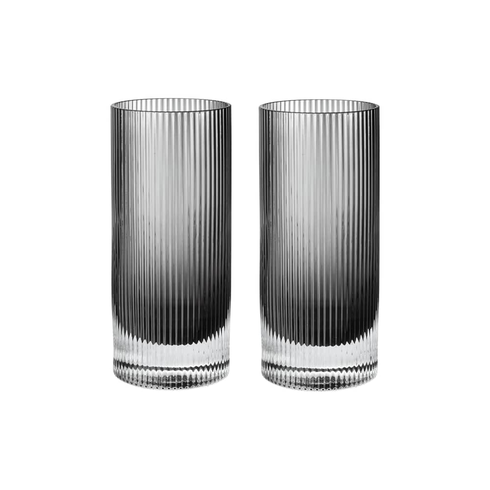 Set de 2 verres long drink Ripple verre gris / Ø 7 x H 16 cm (48 cl) - Ferm Living - Gris fumé - Verre soufflé bouche