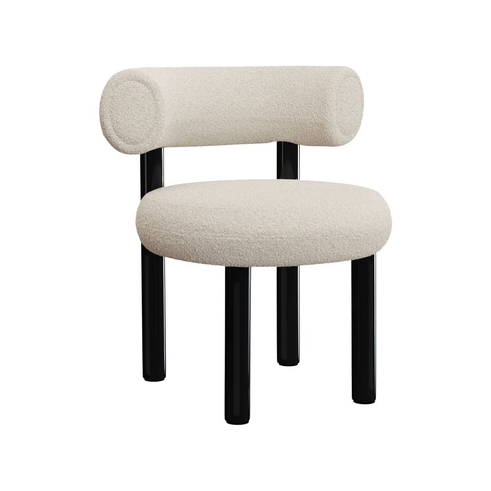Sedia imbottita Fat Dining tessuto bianco / Tessuto Elle Sahco - Tom Dixon - Bianco (tessuto Elle Sahco) / Acciaio Nero - Acciaio, Compensato, Espanso, Tessuto Elle Saccho