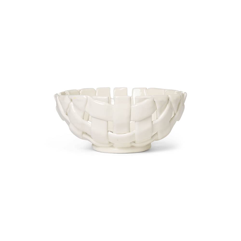 Corbeille Plait / Coupe à fruits - Tressé main / Ø 24 cm - Ferm Living - Blanc - Céramique émaillée