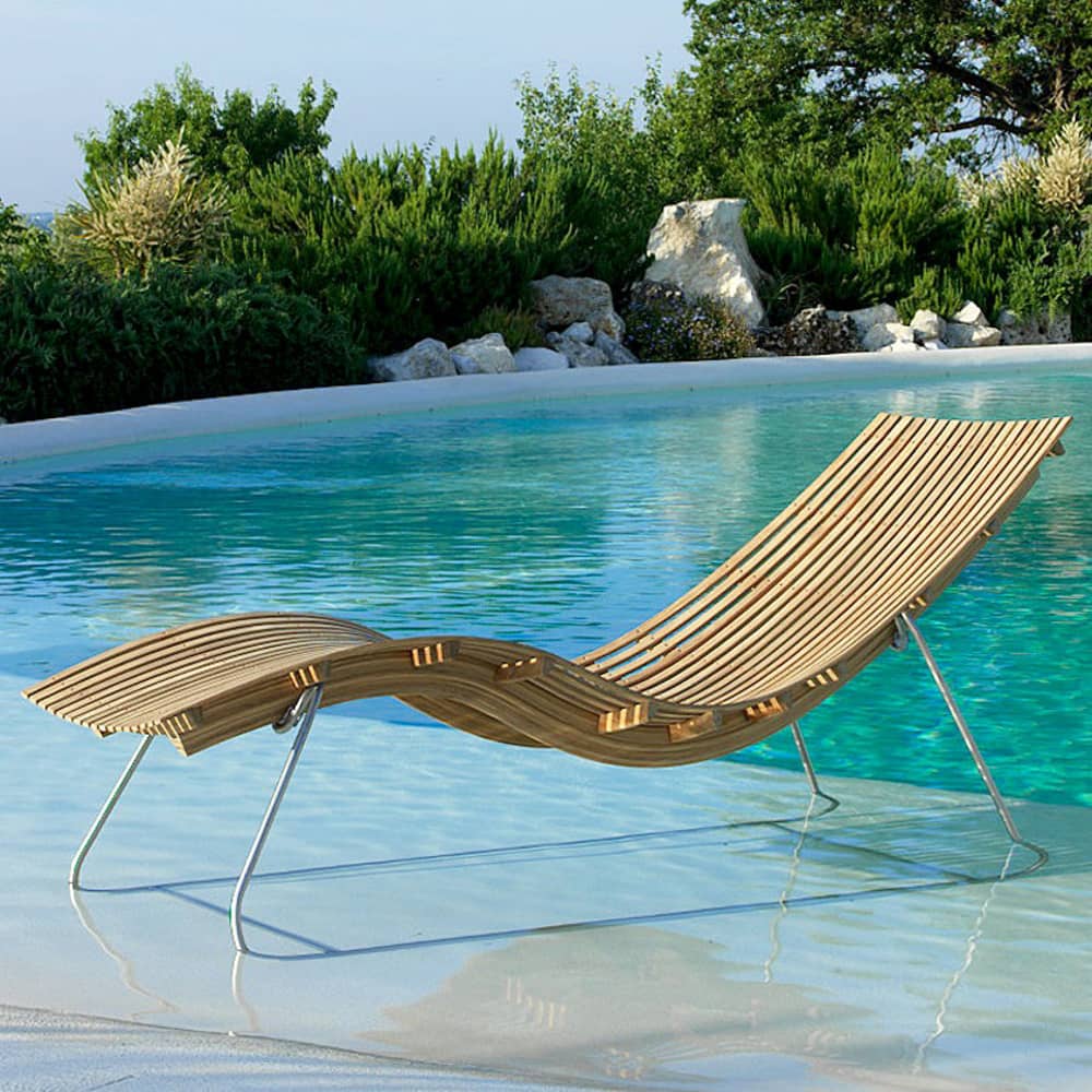 Transat fixe Swing bois naturel - Unopiu - Teck / Support acier - Acier inoxydable, Teck