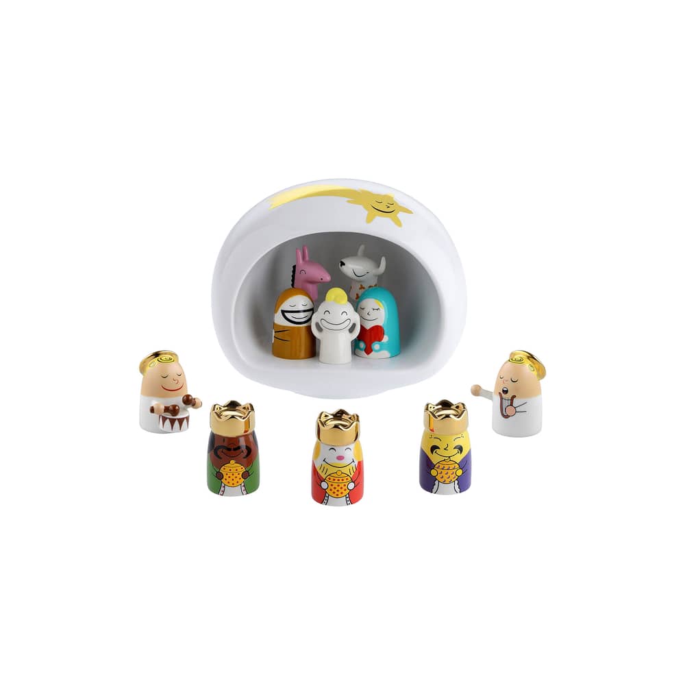 Crèche Presepe céramique multicolore / Avec 10 santons - Alessi - Multicolore - Porcelaine peinte