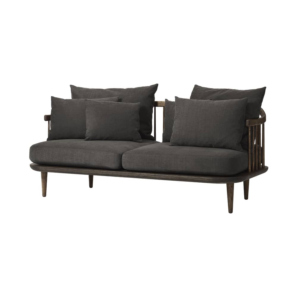 FLY Sofa / 2-Sitzer - L 162 cm - And Tradition - Dunkles Holz / dunkelgraue Kissen -  Plumes, geölte Eiche, Gewebe, Schaumstoff