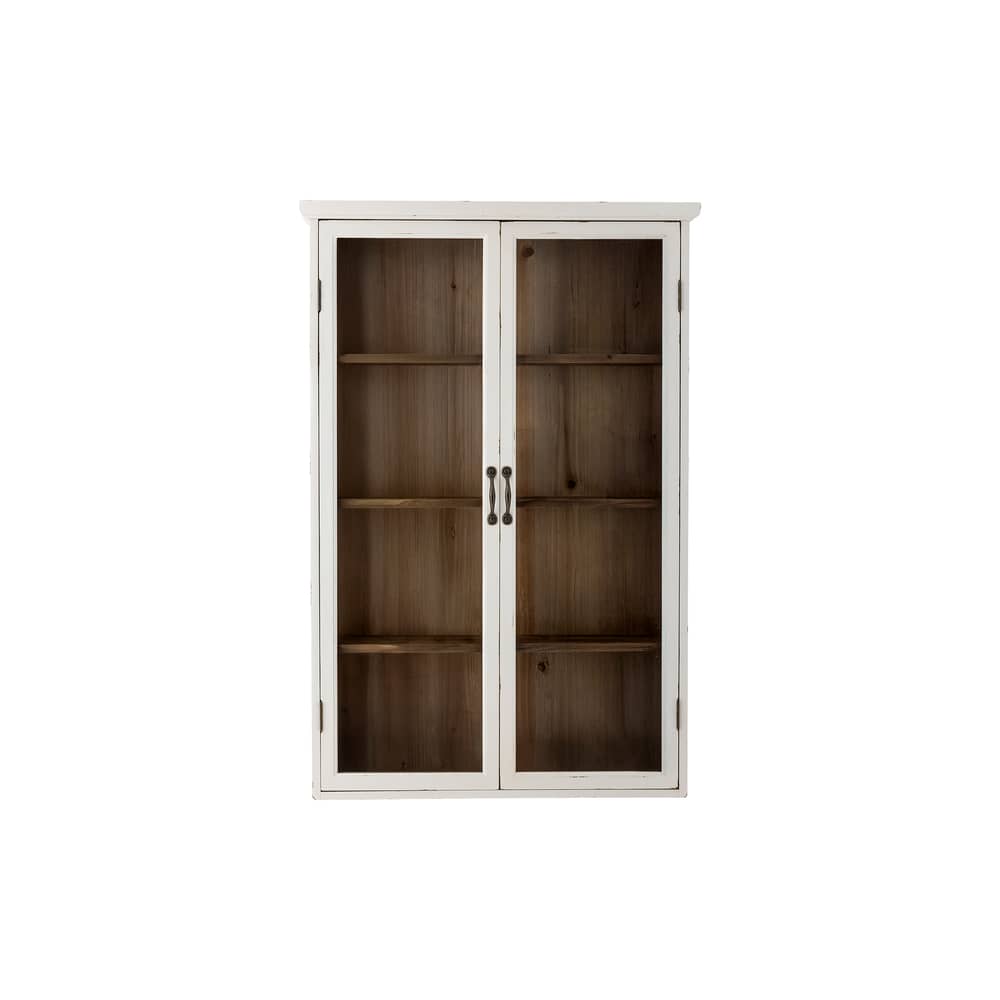 Hazem Wall storage wood white / L 81 x D 18 x H 122 cm - Bloomingville - Worn white / Wood background - Fir-tree, Soak glass